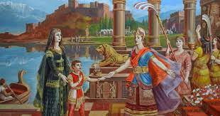 Հայ - Նուարդ հայոց թագուհու և ասորաց թագուհի Շամիրամի հանդիպումը: Շամիրամը  հայոց թագուհուն դիմավորեց իր արքունիքի նորակերտ պալատի առջև ...